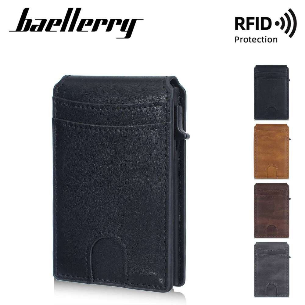Baellerry Rfid Anti-Degaussing Wallet, Magnetic Pop-Up Card Slot, Ultra-Thin and Portable, Anti-Degaussing, Gift for Father or Boyfriend C260304