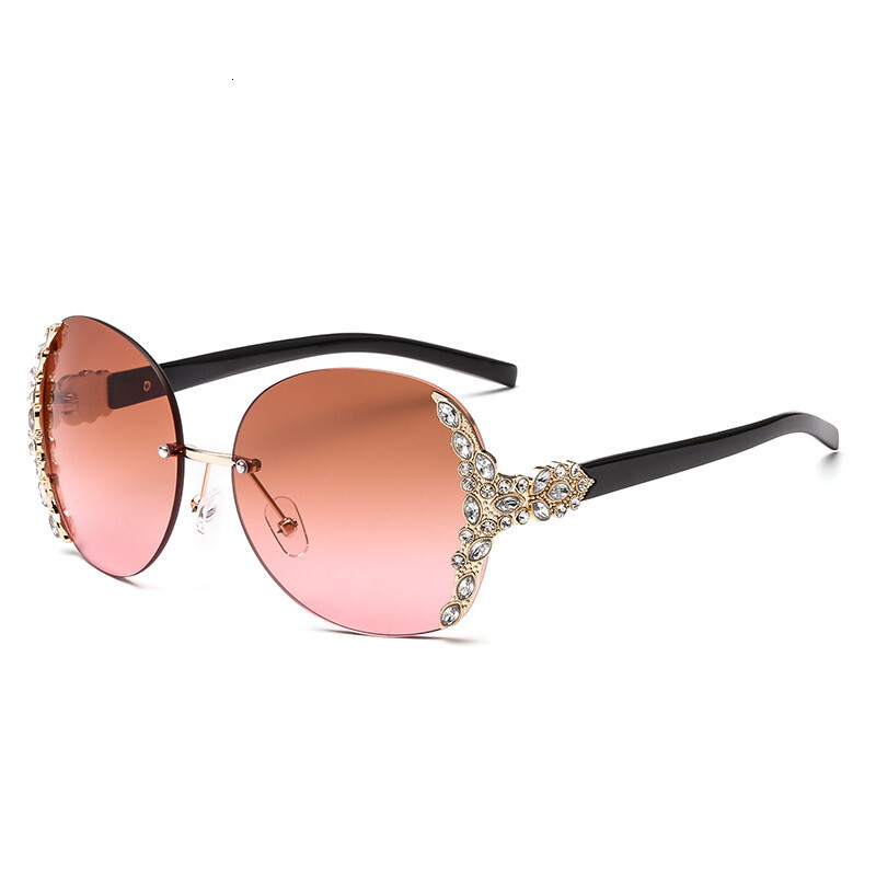 2026 New Designer Luxury Brand Fashion European And American Diamond Inlaid Elegant Fashion Sunglasses Metal Frameless Pointed Sunglasses Women's