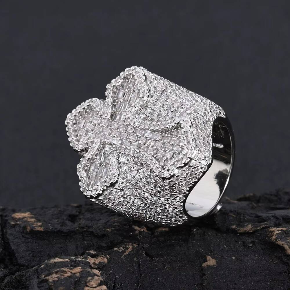 Custom 925 Sterling Silver Hand Setting Mens Luxury Hip Hop Iced Out Championship Cross Rings VVS Moissanite Mens Ring