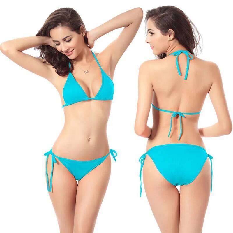 Summer Sexy Solid Color Bikinis Set Women Tie Side G-String Thong Swimsuit Female Bandage Bathing Suit Brazlian Swimwear Biquini Y260303