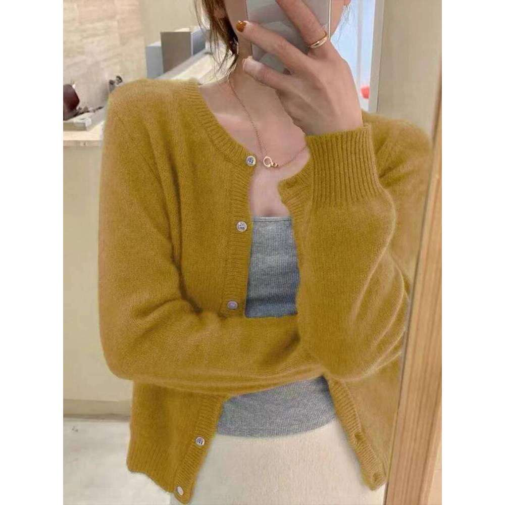 2026 Korean Knitted Cardigan Women's Autumn Winter Fashion O-Neck Versatile Slimming Basis Sweater Long Sleeve Vintage Y2k Tops XJ260305