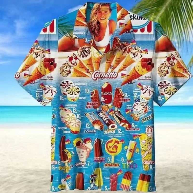 2024 Trendy Cool Fashion Ice Shirts Beach Party 3d Print HAWaiian Shirt unisex Short SLeeve Oversized Blouse Lapel Shirts M260305