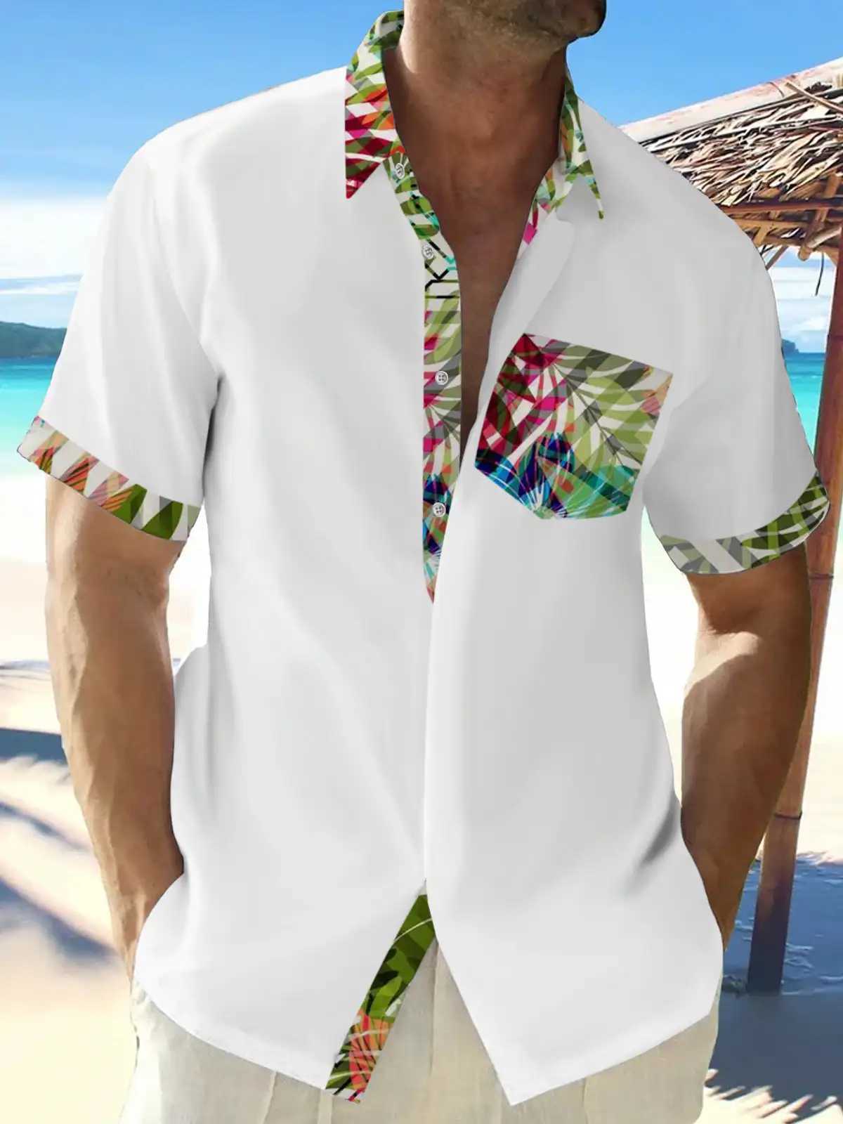 New Hawaii Spring/Summer Fashion Leisure Street Walk Tourist Beach Printed Full Open Short Sleeve Button Shirt Quick Shipping M260305