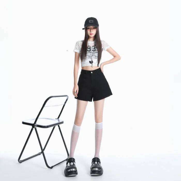 2025 Summer New Dopamine Casual Denim Shorts, Women's Fashionable and Versatile Solid-colored High-waisted Hot Girl Short Jeans XJ260305