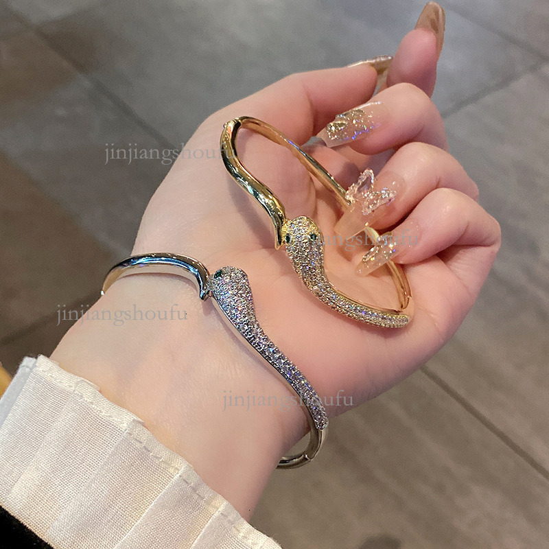 2026 Designer Bracelet Luxury Trendy Genuine Gold Plated Zircon Serpentine Women's Bracelet European And American Exaggerated Personalized Fashio