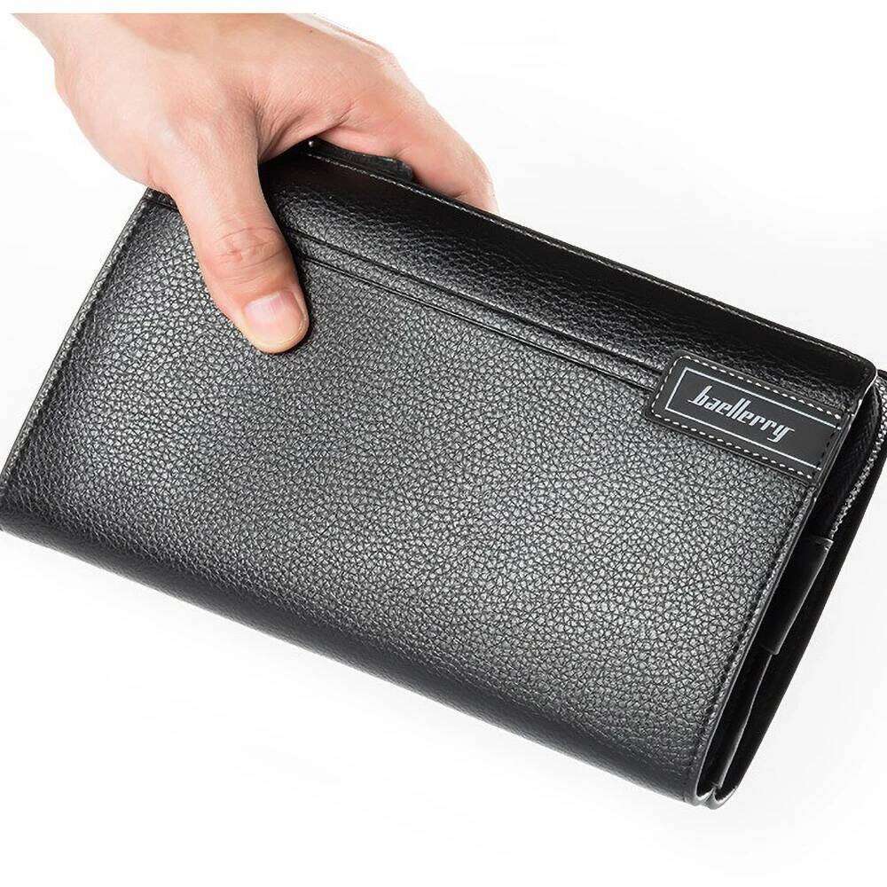 Men's Slim Long Wallet PU Leather RFID Protection Zipper Multi-Card Slots Business Essentials C260304