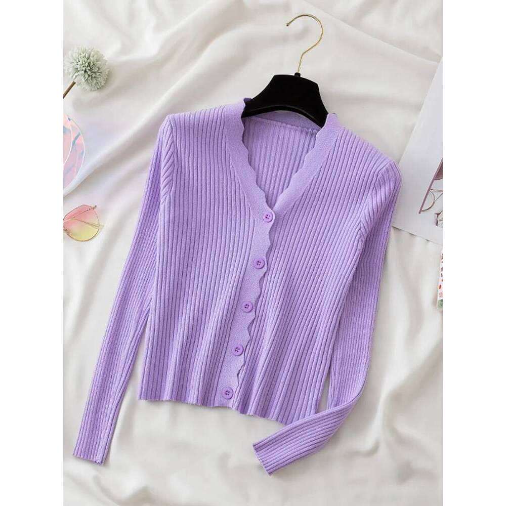 Knitted Cardigan Button Jacket 2023 Autumn Winter V-neck Long Sleeve Casual Tops For Women Sweater Green XJ260305