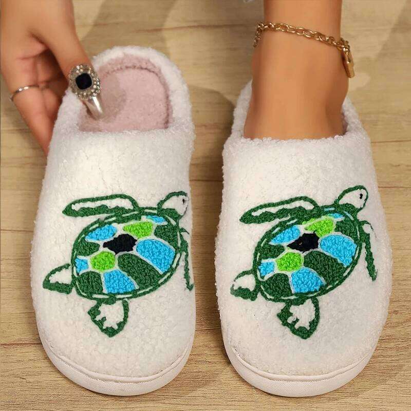 Kidmi Women's New Autumn and Winter Cartoon Turtle Floor Cotton for Home Non-slip Warm Plush Slippers