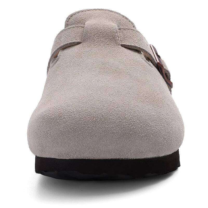 Kidmi Winter Casual Mules For Women and Men New Clogs Slippers With Adjustable Buckle Cow Suede Cork Insole Cozy Women's Sandals