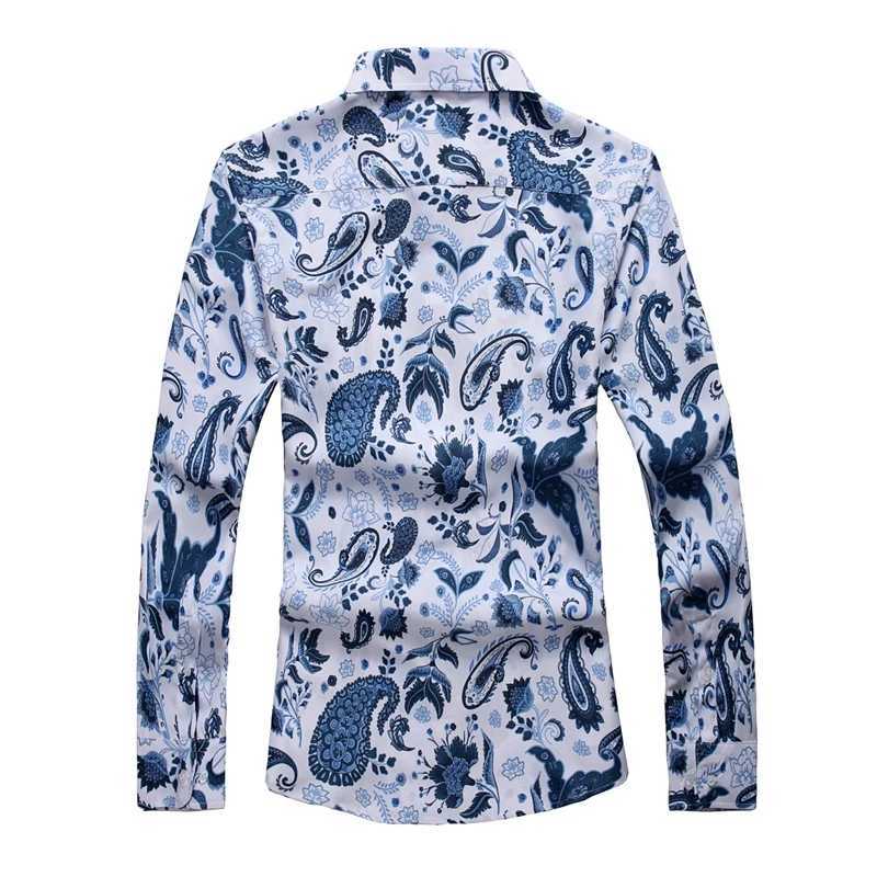 Spring and Autumn New Mens Long Sleeved Fashionable Printed Shirt Lapel Trendy Slim Fit Shirt M260305