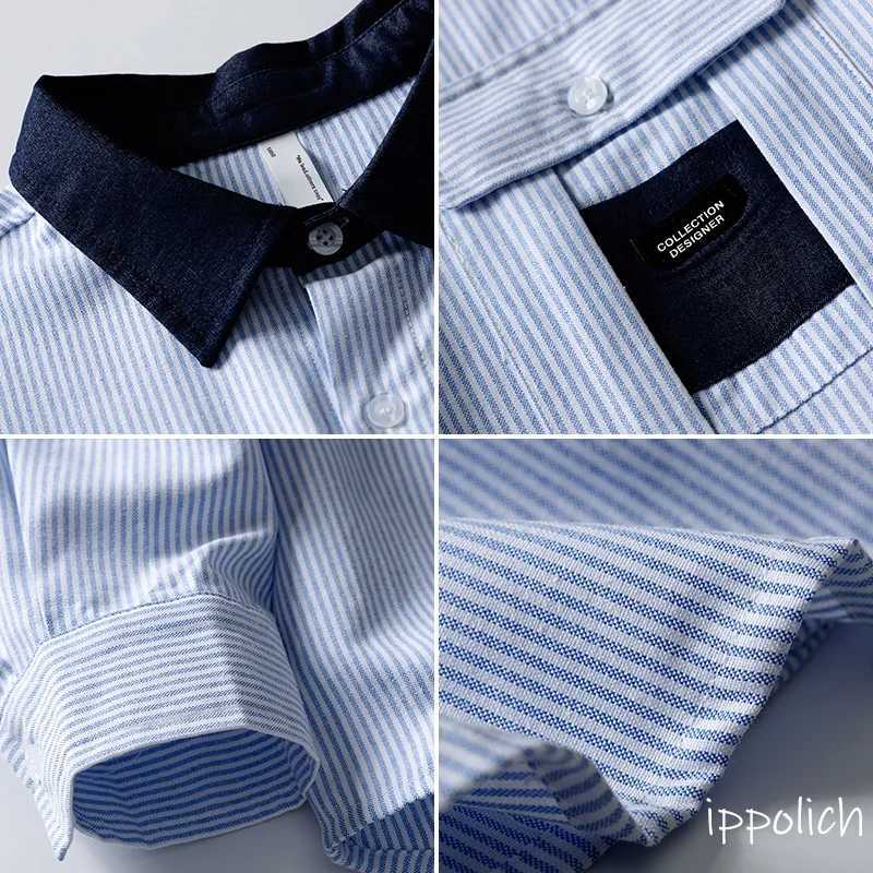 Autumn Mens Shirt Long Sleeve Blue Striped Shirts Spring Blouses Fashion Loose Blouse Y2K CloTHing Casual Shirts CloTHes M260305