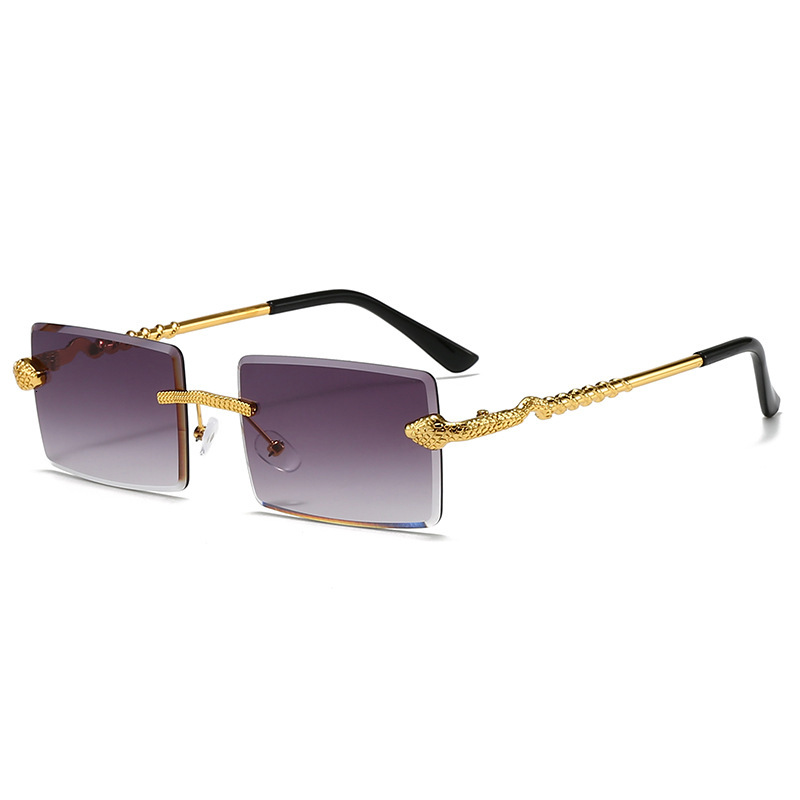 2026 New Designer Luxury Brand Frameless Cutting Fashion Women's Sunglasses European And American Style Golden Serpentine Men's Square Versa