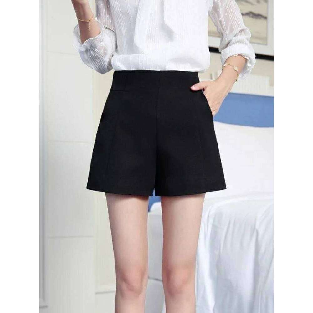 Women's High-Waist A-Line Wide-Leg Black Suit Shorts Versatile Office Smart Casual Petites Slimming Summer Spring Autumn Stylish XJ260305