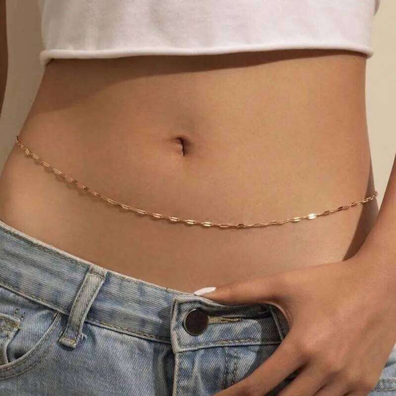 New Trendy Gold Color Waist for Women 2025 Simple Metal Geometric Thin Chain Sexy Body Jewelry Accessories S260304