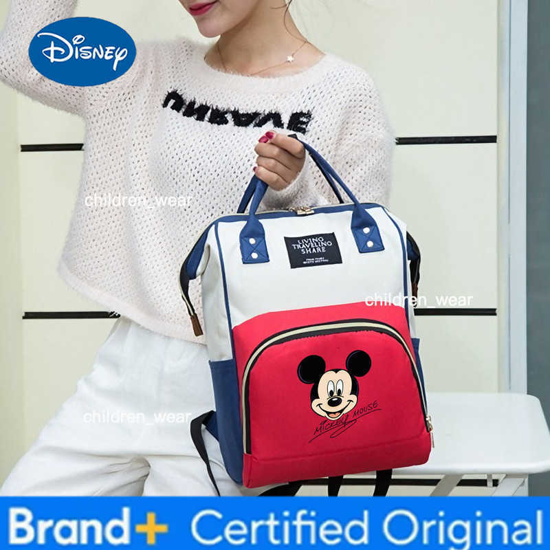 Disney New Stylish Backpack Large Capacity Childrens Backpack Cartoon Mickey Mouse Zippered Travel Bag Childrens Gift H260305