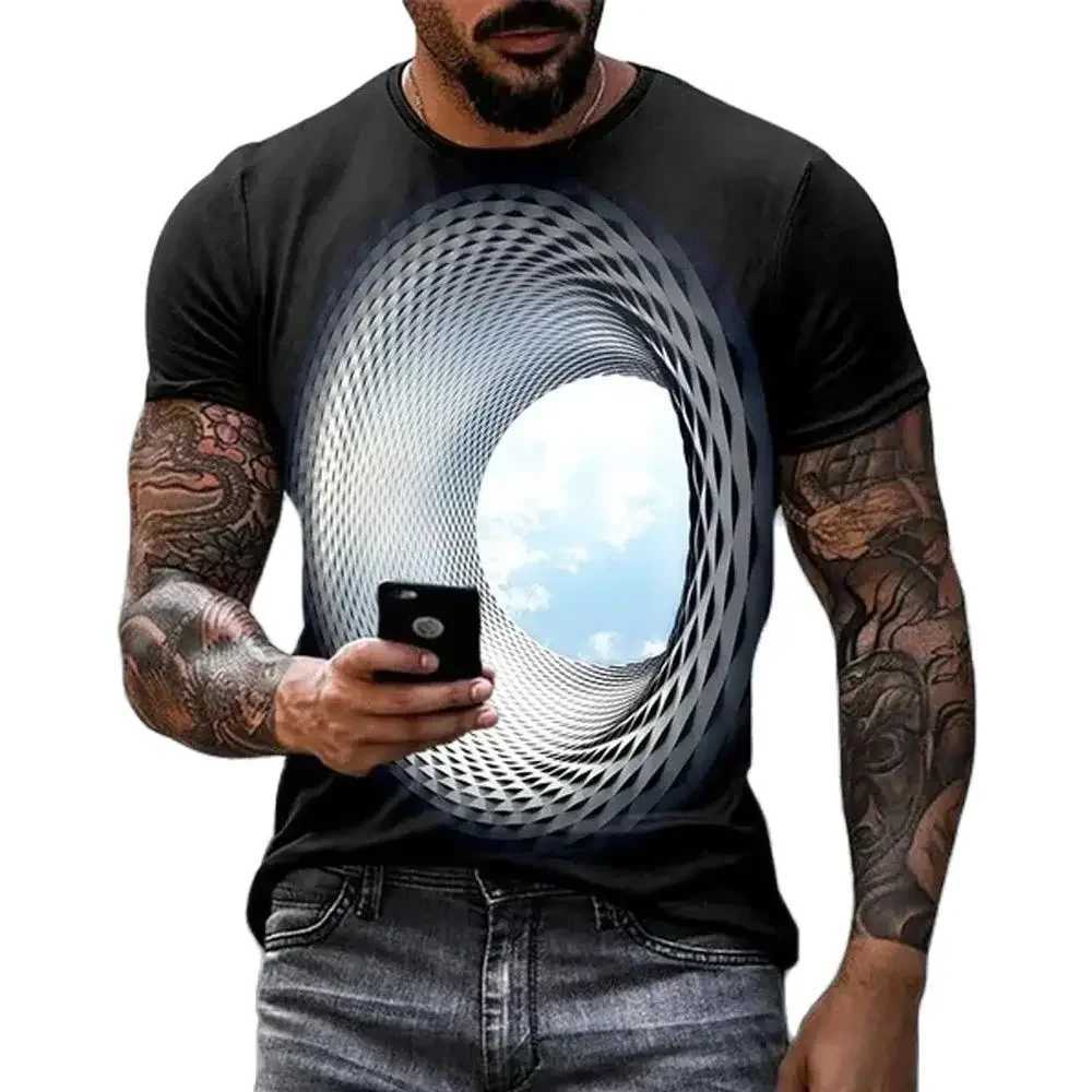Fashion Hot Sales Personality Fun Sky graphic t shirts For Men New Casual Three-dimensional Vortex Printed Oversized O-neck Tees M260305