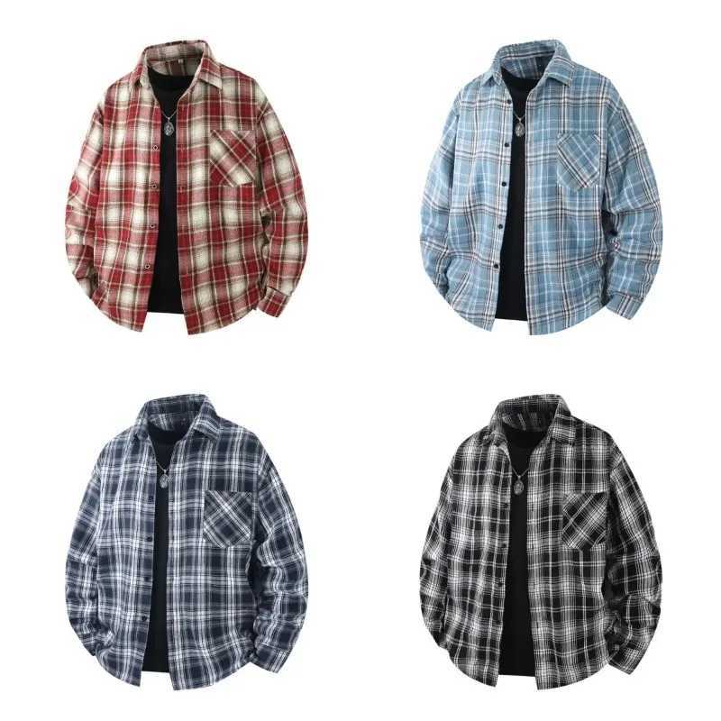 Spring and Autumn Outdoor Fashion Trendy Checkered Shirt Comfortable Trendy Versatile Breathable Mens Trendy Long Sleeve Jacket M260305