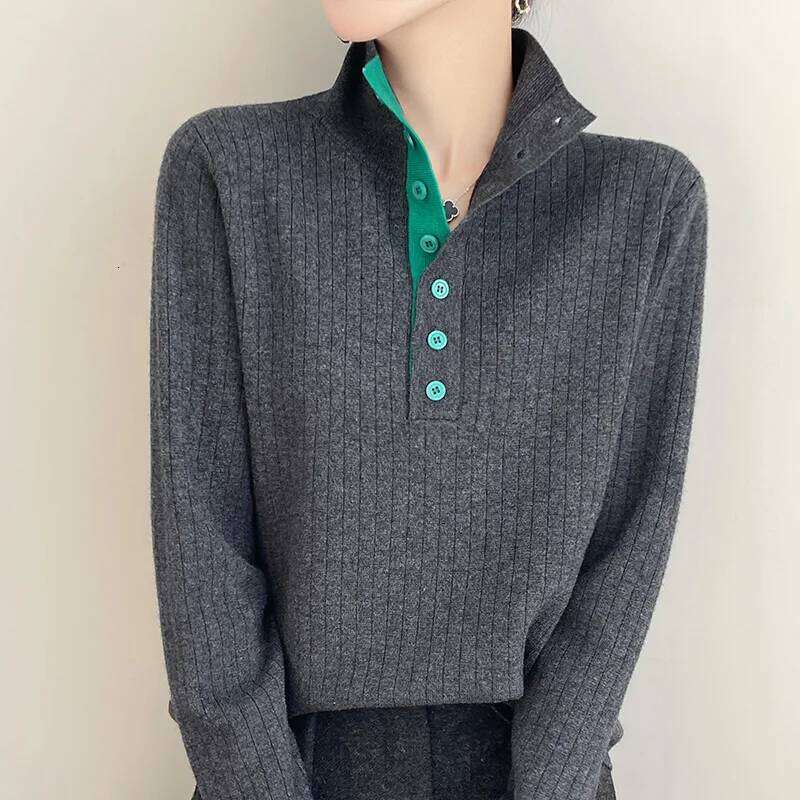 Women Vintage Long Sleeve Sweaters Autumn/Winter Buttons Turtleneck Pullover Fashion Trends Soft and Comfortable Knitwear Tops XJ260305