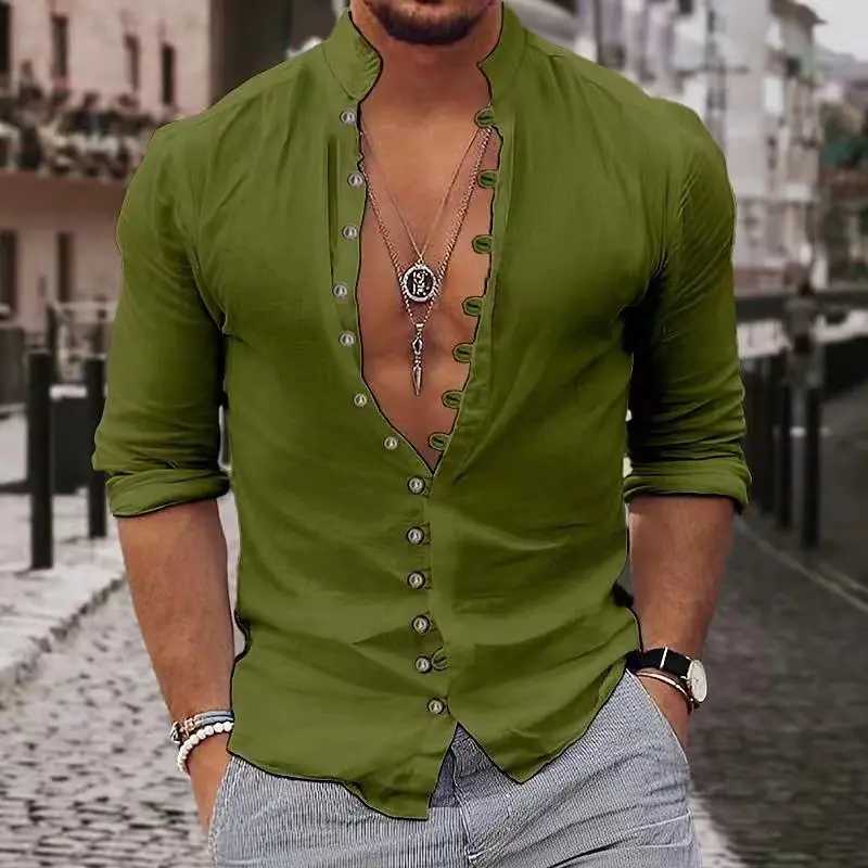 2024 Mens new leisure fashion multi-button solid color cotton hemp street long sleeve cardigan M260305