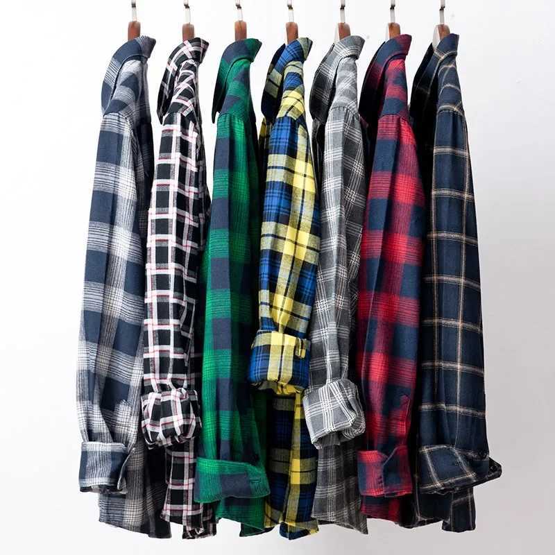 40cotton fashion korean populasr clothes Casual plaid long-sleeve shirts for men slim fit plain shirt social streetwear tops M260305