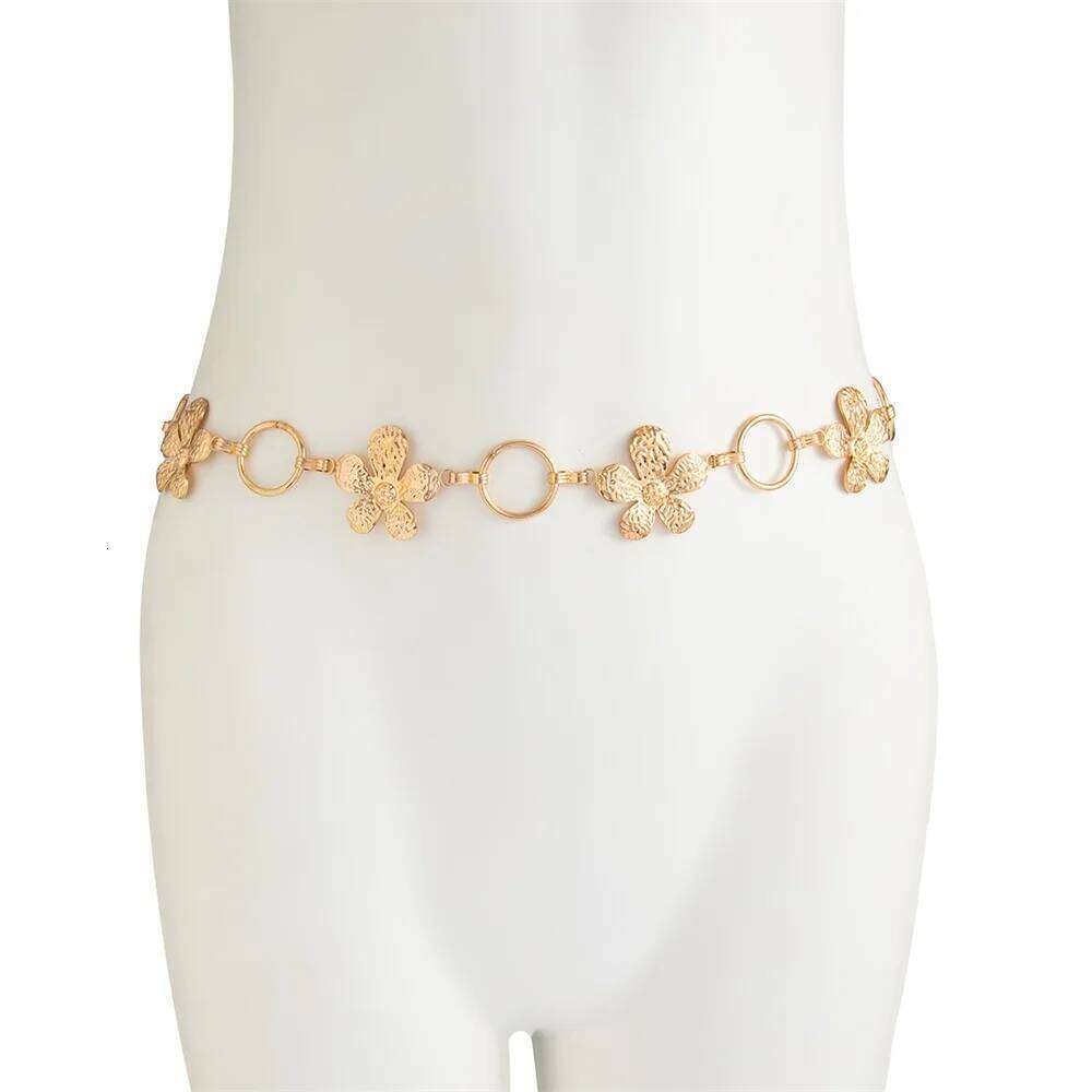 Personality Metal Flowers Waist Chain for Women Fashion Elegant Metal Bikini Belly Belt Party Rave Body Jewelry Summer Beach S260304