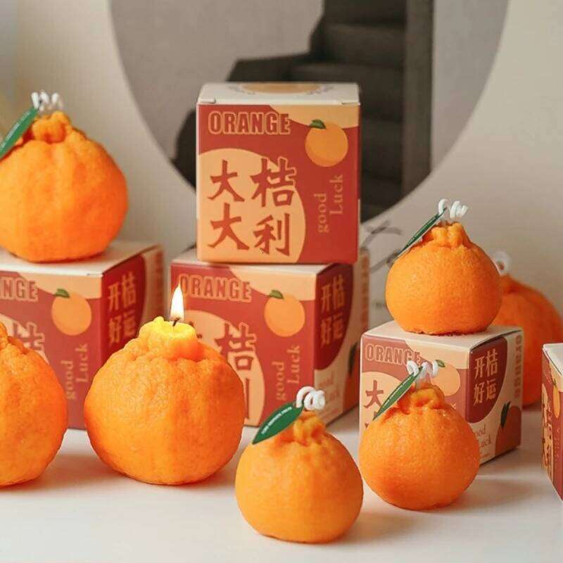Tangerine Scented Candle, Handmade Souvenir, Small Gift, Photo Session, Imitation Fruit, Spring Festival, Lucky New Year Gift W260304 W260305