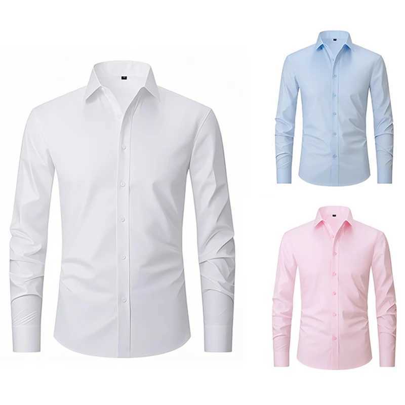 Mens Shirt Euro Size S-2XL Solid Color Eastic Shirt For Men Office Cargo Shirts White Black Long-sleeved Shirt Spring Autumn M260305