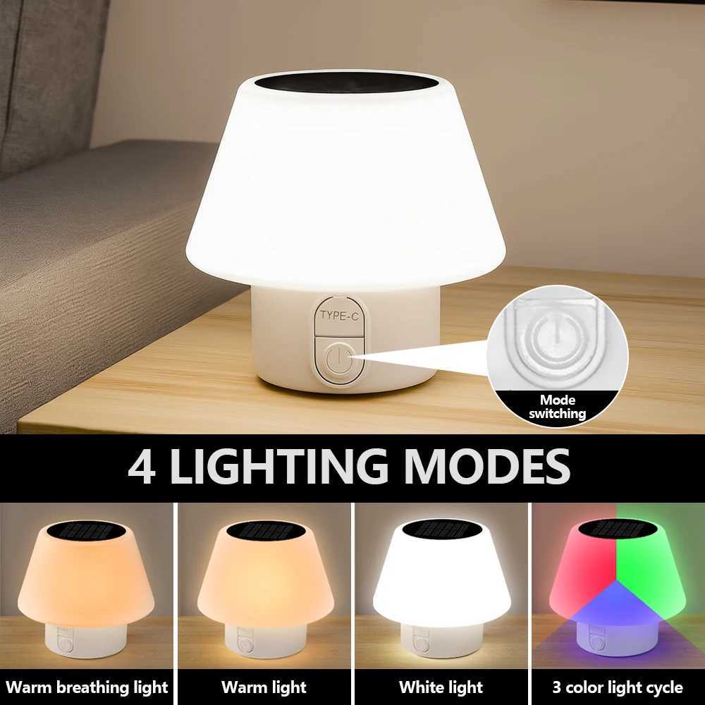 Solar Table Lamp Outdoor Indoor Portable Camping Solar Mushroom Lamp 4 Modes Waterproof Patio Garden Bedroom Yard Restaurant Bar H260305