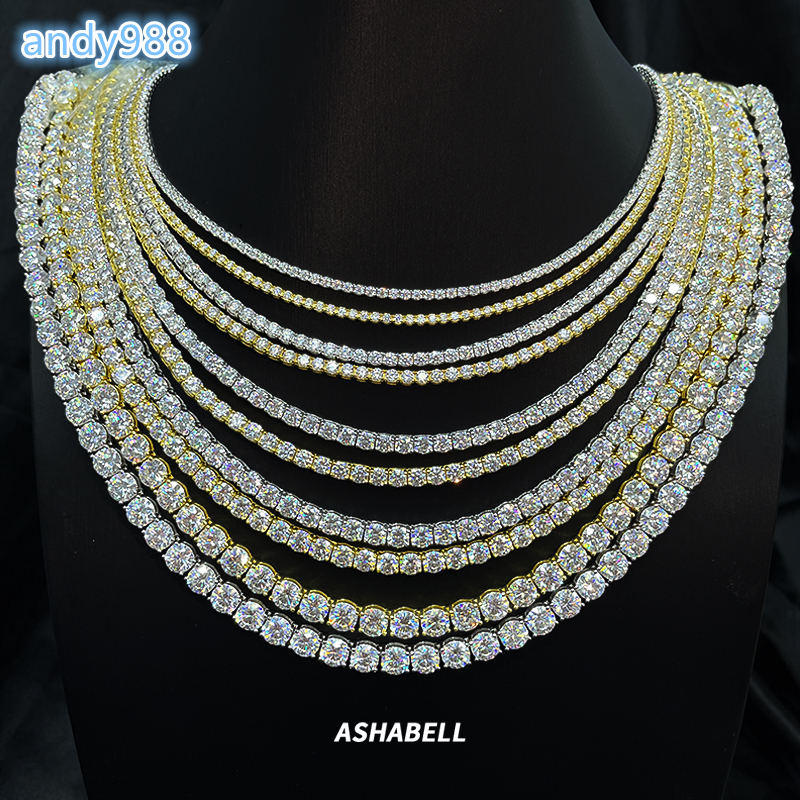 HipHop 3MM 4MM 5MM Couple Tennis Chain Cubic Moissanite VVSia S925 Silver Plated 18K Gold Tennis Necklace Bracelet for Men and Women