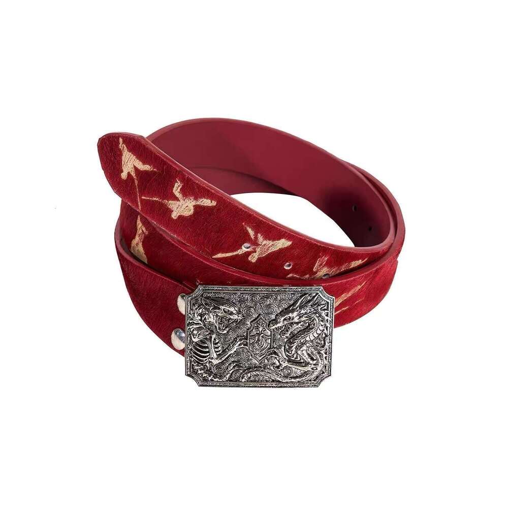 Martial Arts Burning Flower Figurine for Men Laser Engraved Double Dragon Metal Buckle Leather Belt Personalized Retro Decorative Waistband