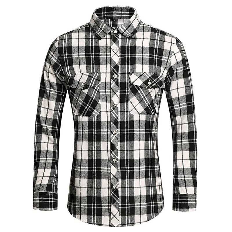 New Fashionable Mens Checked Long-sleeved Shirt Featuring A Stylish Square Neckline Is The Perfect Choice for Casual Wear M260305