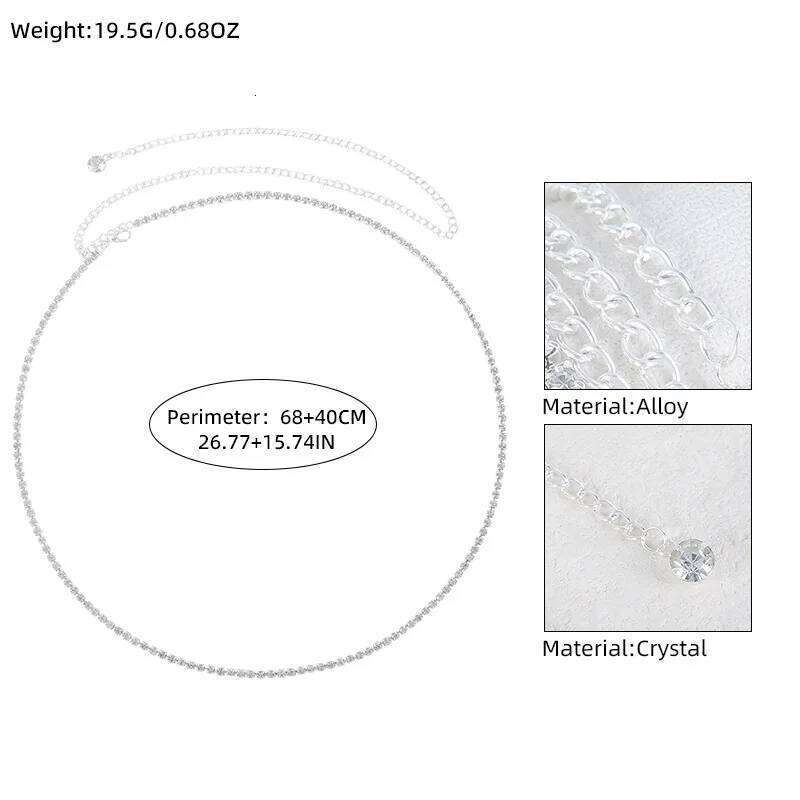 Fashionable Single Layer Minimalist Style Rhinestone Waist Sandy Beach Women's Body Chain Jewelry S260304