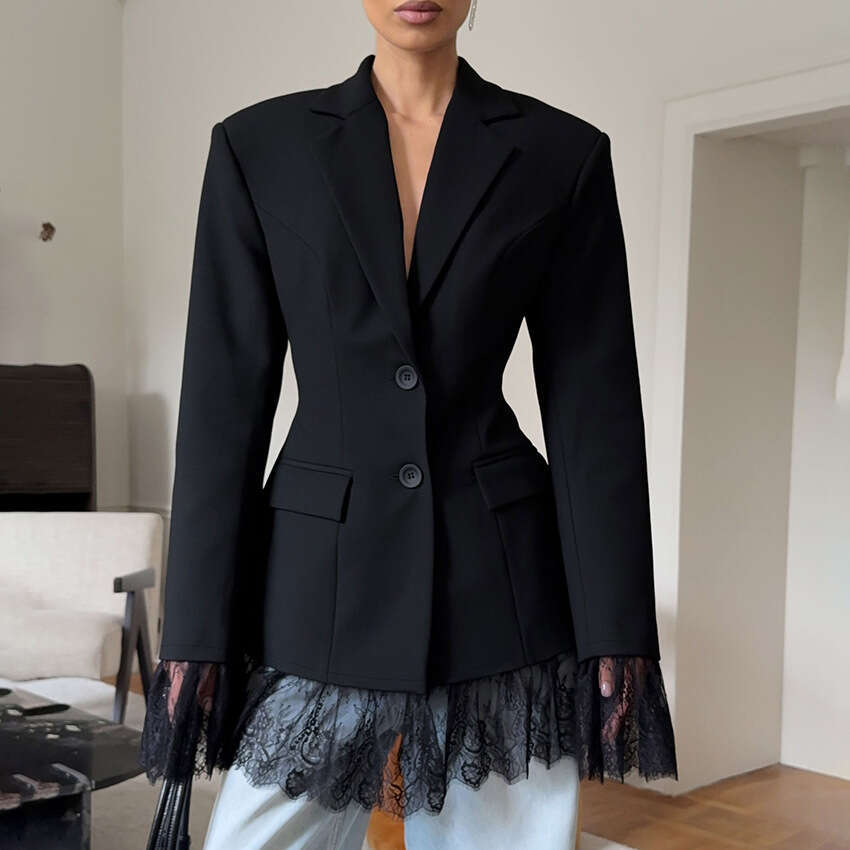 Autumn Winter New High-end Waist-cinching Slim Lace Patchwork Blazer Design Sense Elegant Fashion 2025 Cross-border - view 7
