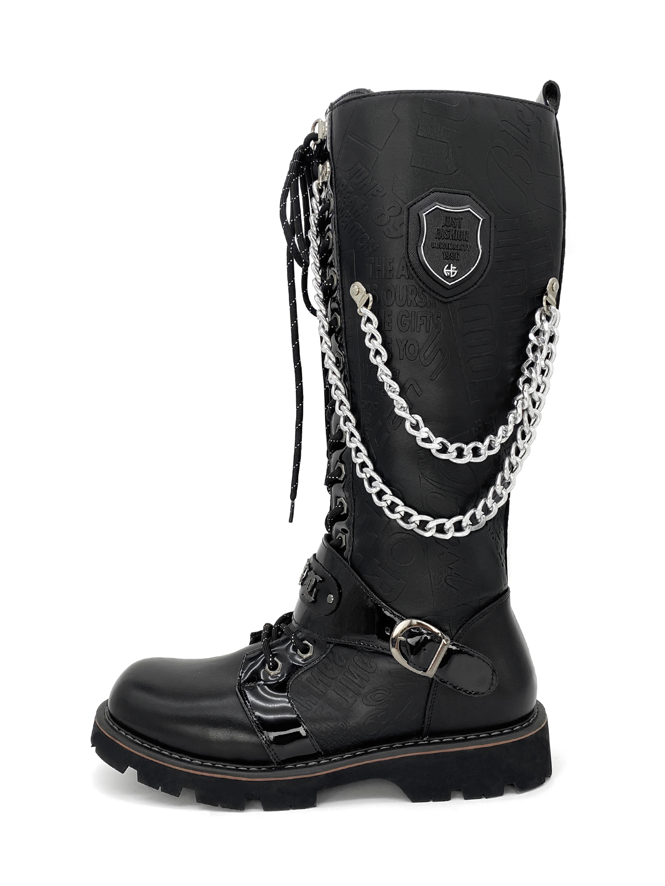 High quality Designer bottomboot Boots Trendy Womens chain longs Booties Black Leather Boot Ankle Black high knee long