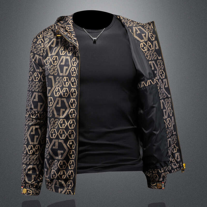 Arrivals European Collection Spring New Hooded Trendy Jacket Large Size Printed Slim Fit High-Quality Men's Coat Luanyun