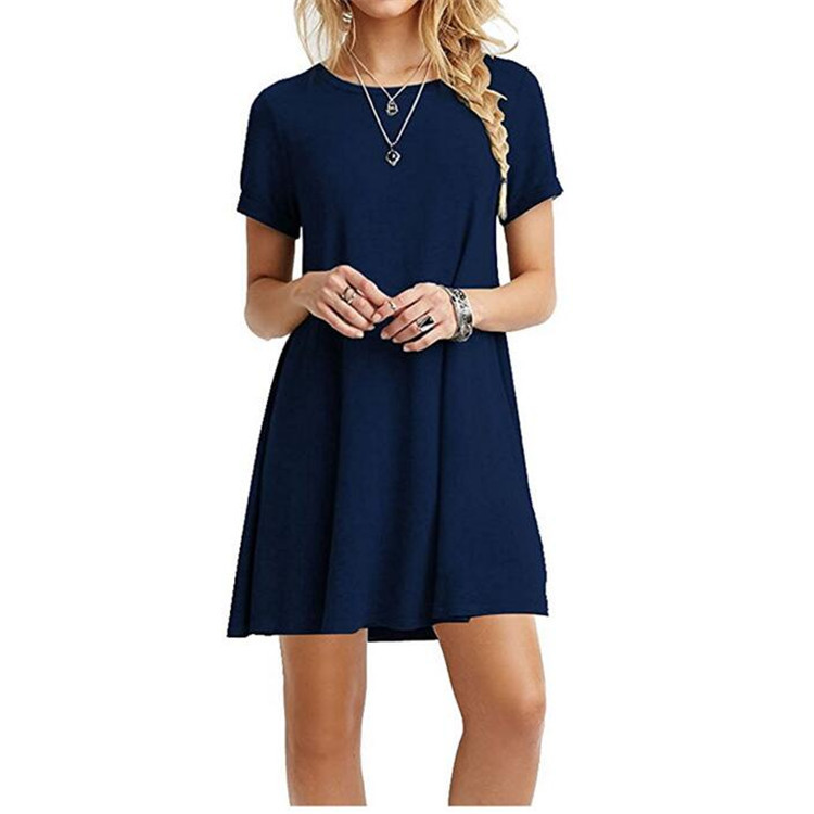 Women Casual Short Sleeve T Shirt Dress Vintage O Neck Print Loose Mini Dress Elegant Simple Mini Dress Streetwear Sundress