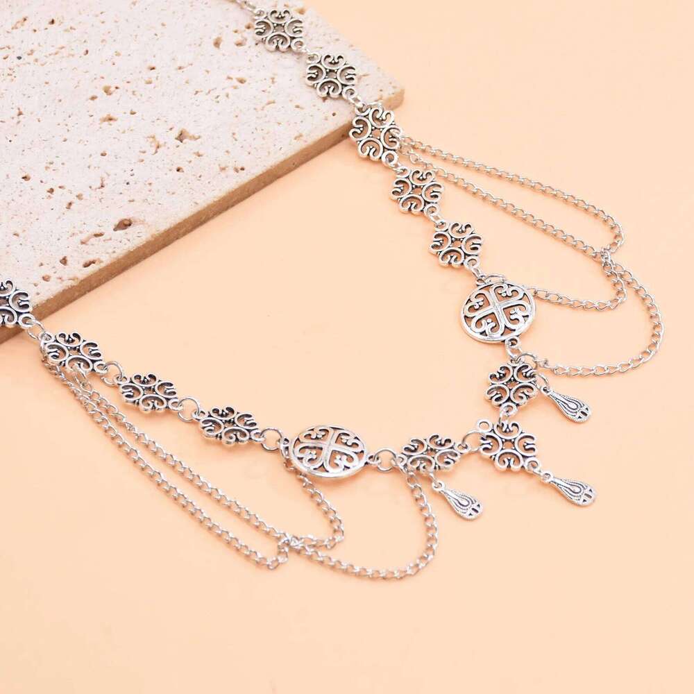 Exotic Vintage Silver Thin Belt Ethnic Multi-layer Alloy Chain Ancient Style All-match Dress Waist Accessories S260304