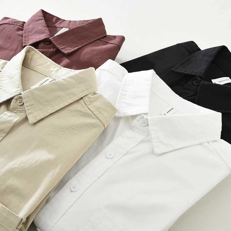 2026 Spring Autumn New Simple Cargo 100 Cotton Long Sleeve Shirt for Men Clothing Solid Color Turn-down Collar Versatile M260305