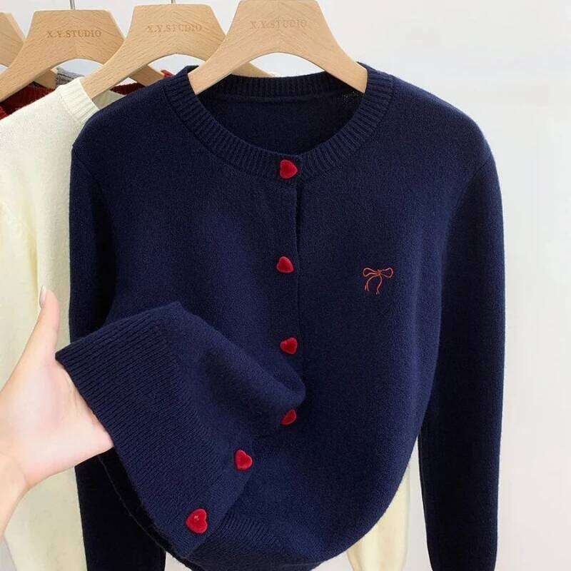 Button Contrast Knitting Korean Cardigan Autumn Winter Long Sleeve Solid All-match Youth Fashion Sweaters Casual Women Clothing XJ260305