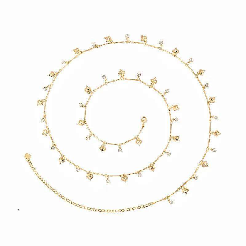 Sexy Metal Heart Pendant for Women Fashion Gold Color Shiny Zircon Tassel Waist Chain Bikini Body Jewelry Accessory S260304