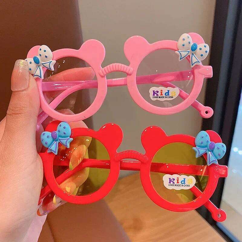 Cute Children's Sunglasses Boy Girl Cartoon UV400 Glasses Lovely Personality Bow Bear Eyeglass Eyewear Bag Outdoor Travel Photo Z260305
