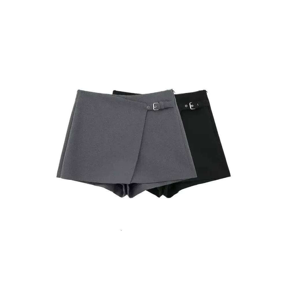 Asymmetric Shorts Skirts with Tab for Women, High Waist, Side Zipper, Female Skort, Fashion XJ260305