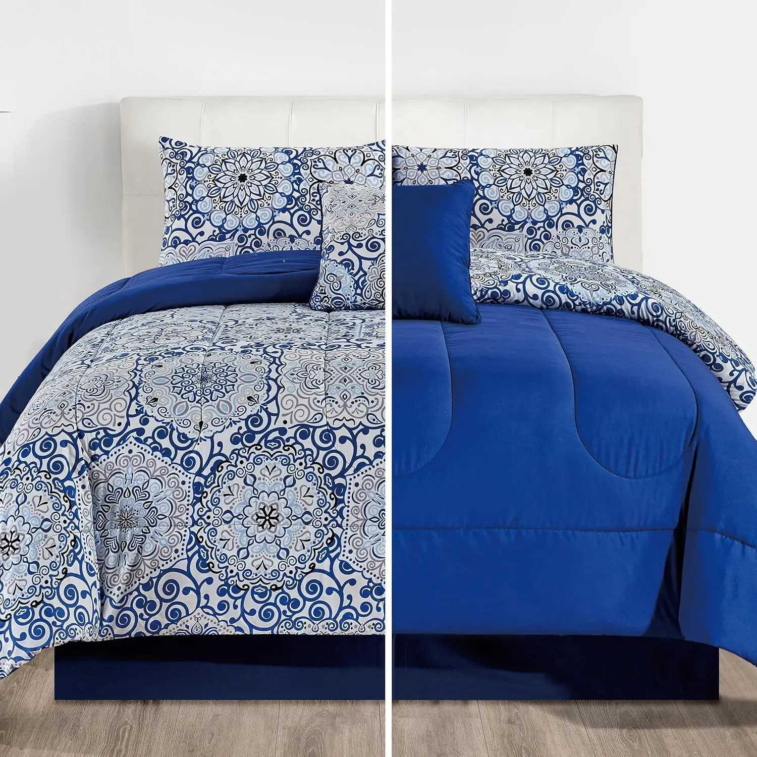 Lux Dcor Reversible 5-Piece Comforter Set All-in-One Bed in a Bag for All SeasonsT260305