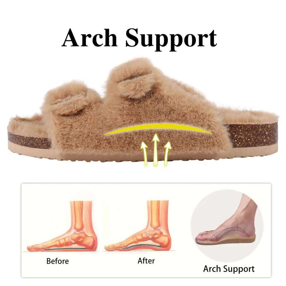 Kidmi Winter Warm Fur Suede Slides Fuzzy Clogs Women Fashion Outdoor Fluffy Cotton Slippers Plush Lined Potato Shoes