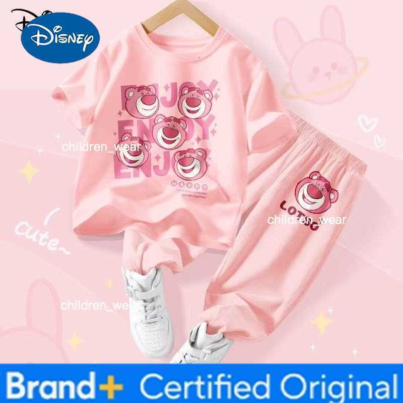 Disney Summer Baby Girl Clothes Set Children Minnie Cartoon Printing O-Neck T-shirt and Pants Two Pieces Suit Cotton Tracksuit H260305
