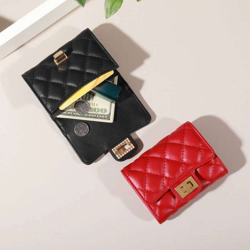 Multiple Slots Diamond Lattice Holder Women's Exquisite Short Wallet Coin Purse Large Capacity Card Cash Storage Pouch C260304