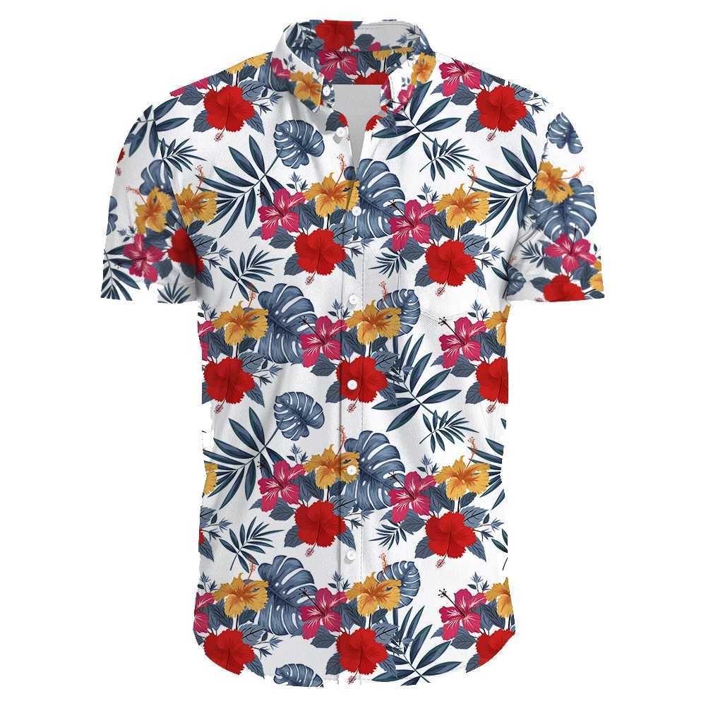 2024 Summer Mens Casual Floral Print Short Sleeve Top Hawaiian Shirt For Mens Clothes Daily New Lapel Oversized M260305