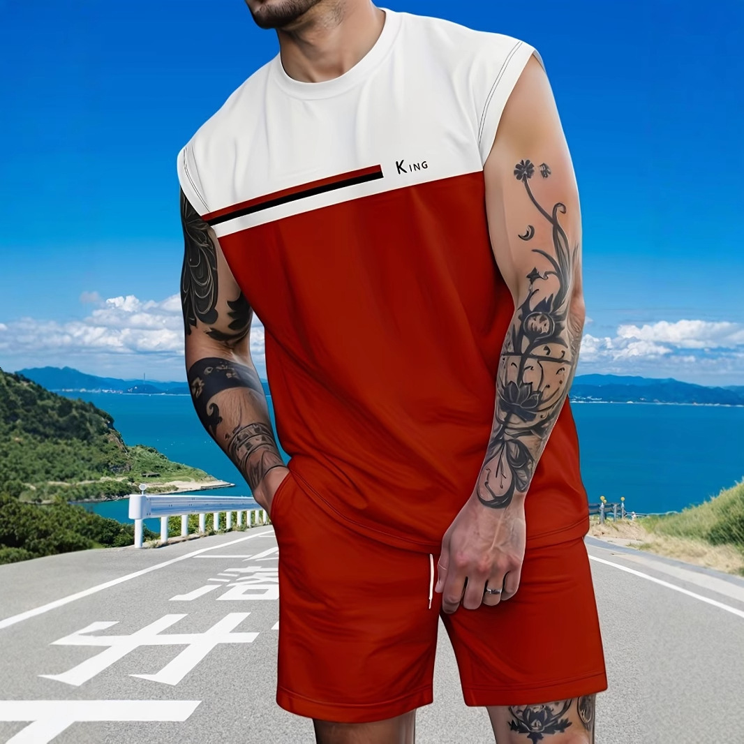 New Brand Men's Suit European And American Fashion T Shirt Vest Letter Printed Shorts Summer Street Style Loose Casual Sports Suit Apparel Fashio
