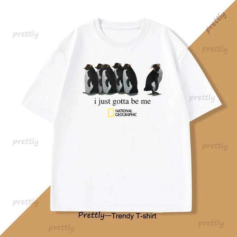 I Just Gotta Be Me Penguin T-Shirt Novelty Graphic Round Neck Loose Breathable Tshirt for Men Women Basic Tee H260304 - view 4
