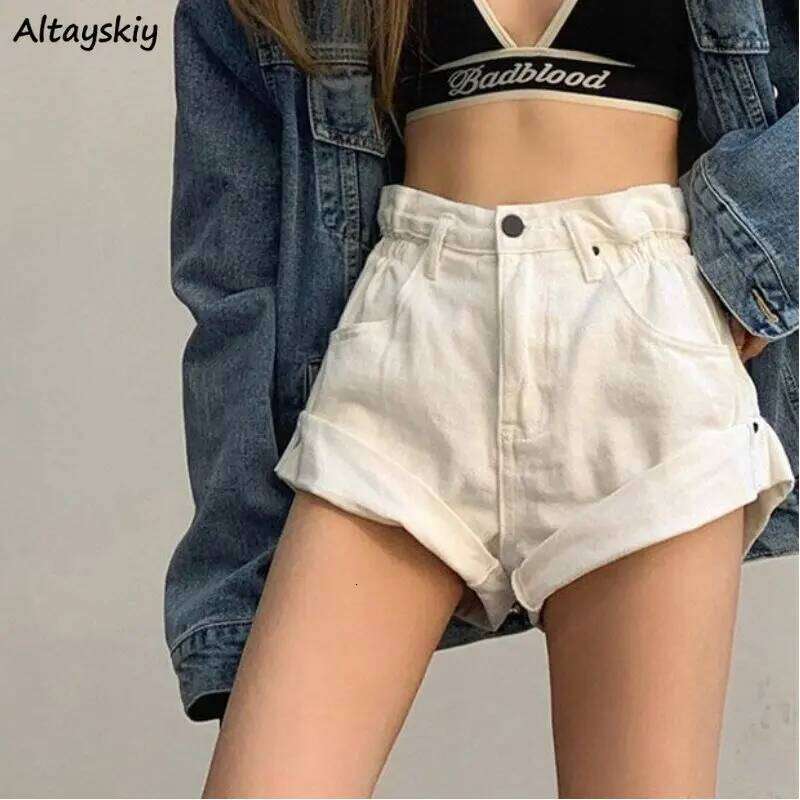 Denim Shorts Women Casual Shirring All-match Streetwear Prevalent Summer Female High Waist Korean Style Loose Harajuku Simple XJ260305